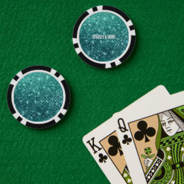 Fichas De Póquer Turquoise Aqua Green Sparkle