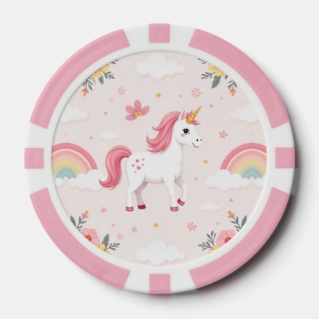 Fichas De Póquer Unicornios de ensueño, Arcoíris, Flores, Suerte (Anverso)