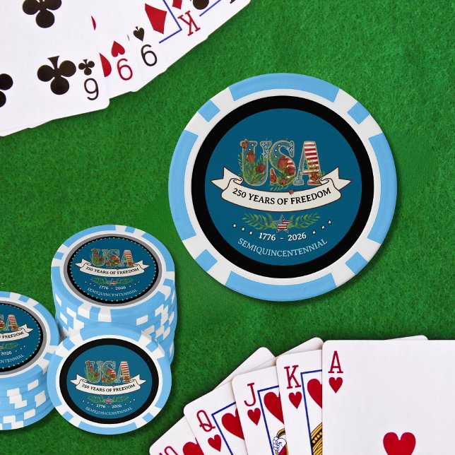Fichas De Póquer US 250 Years of Freedom Light Blue & Navy  (US 250 Years of Freedom Light Blue & Navy Poker Chips)