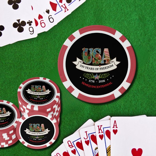 Fichas De Póquer US 250th Anniversary Bold Black & Red Elegant  (US 250 Years of Freedom Light Blue & Navy Poker Chips)