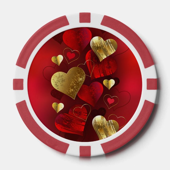 Fichas De Póquer Valentinas doradas y rojas (Anverso)