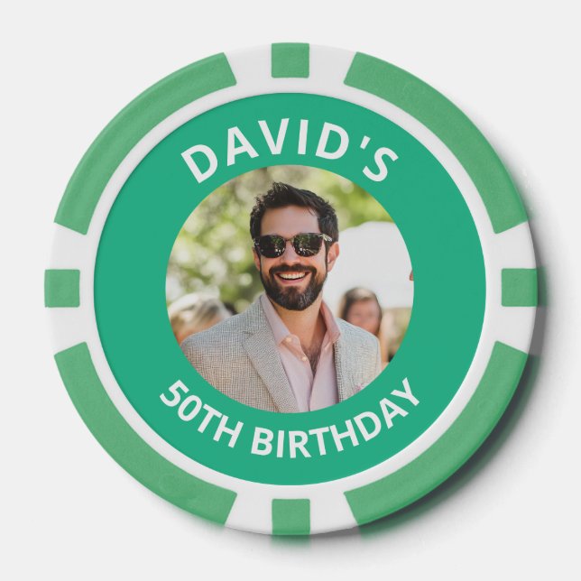 Fichas De Póquer Vegas Casino Party Favor Green & White Photo (Anverso)