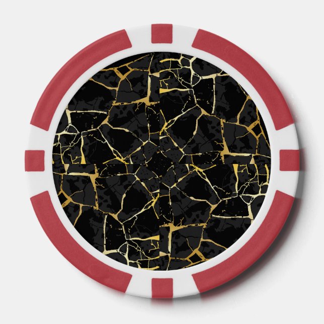 Fichas De Póquer Vena de oro Kintsugi negro (Anverso)