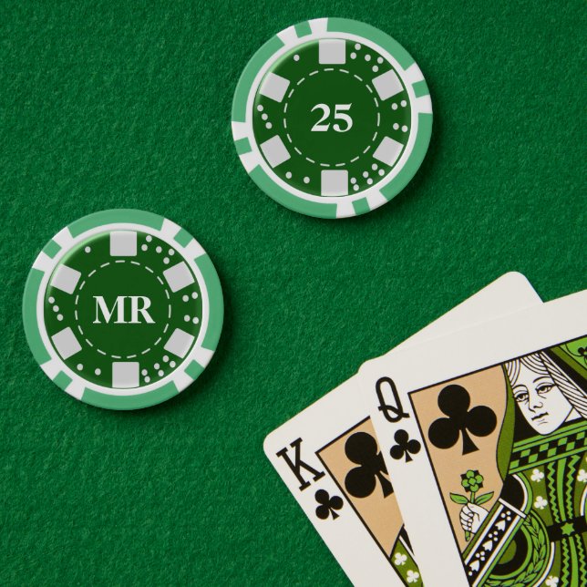 Fichas De Póquer Verde monogramado 25 (Mesa de Poker (Doble))