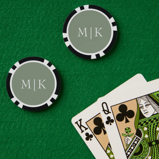 Fichas De Póquer Verde sabio y blanco | Monograma moderno (Mesa de Poker (Doble))