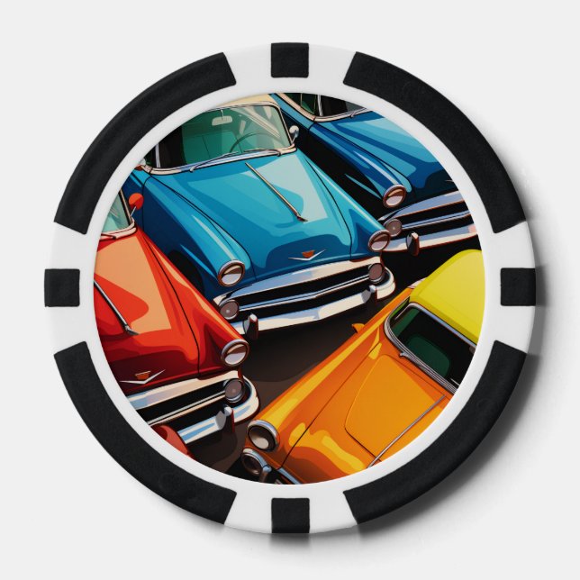 Fichas De Póquer Vintage Cars Pattern (Anverso)