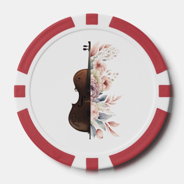 Fichas De Póquer Violín con flores. (Anverso)