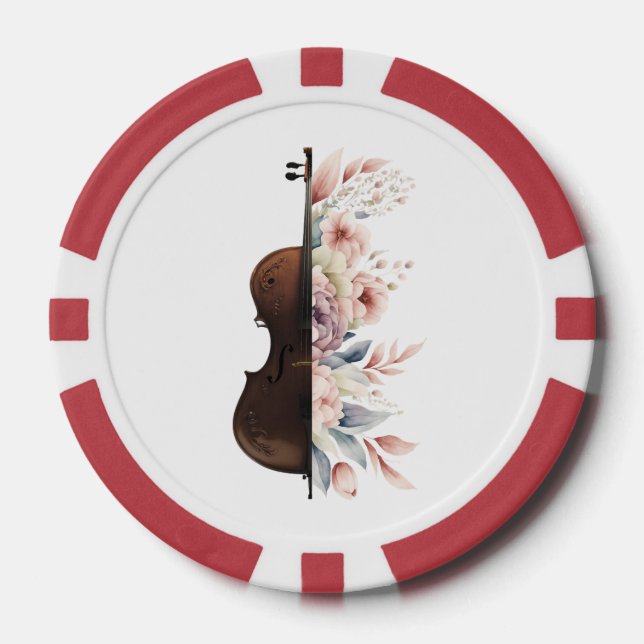 Fichas De Póquer Violín entre flores. Bouquet de flores. (Anverso)