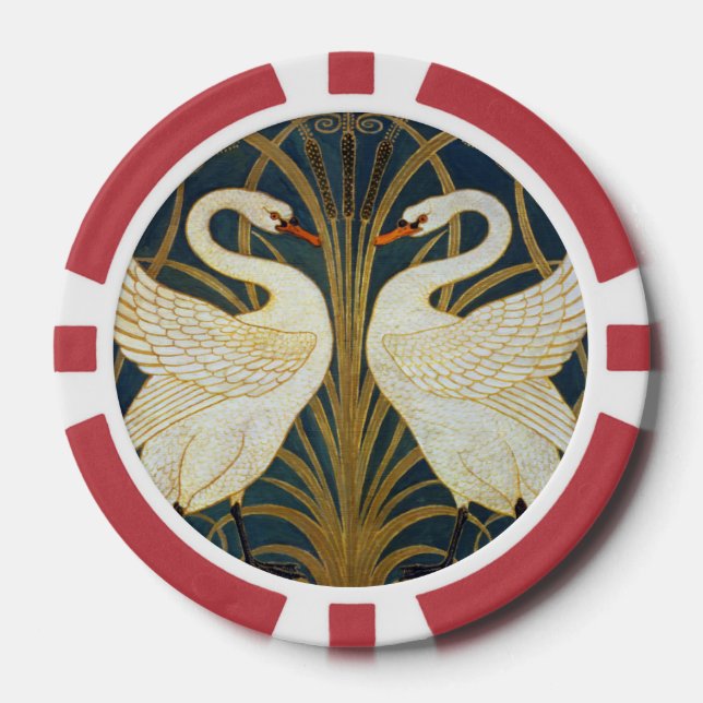 Fichas De Póquer Walter Crane - Swan, Rush E Iris Art Nouveau (Anverso)