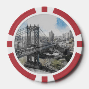 Fichas De Póquer Watercolor Brooklyn Bridge Poker Chips - Artístico