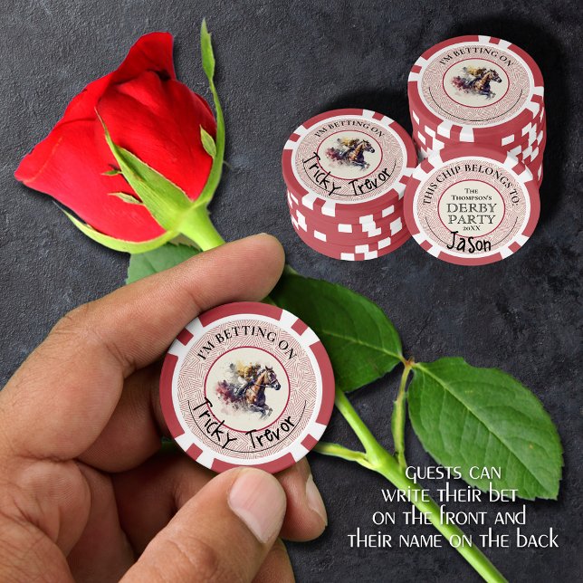 Fichas De Póquer Watercolor Race Horse Derby (Guests can write their bet 
on the front and their name on the back of these poker chips)