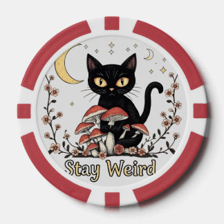 Fichas De Póquer Whimsical noir cat framed by red mushrooms and pal