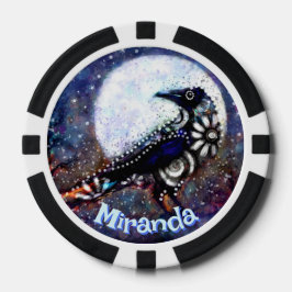 Fichas De Póquer Whimsical Raven Moon Floral Personalizado