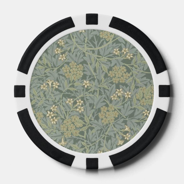Fichas De Póquer William Morris Jasmine Azul Arte Botánico Verde (Anverso)