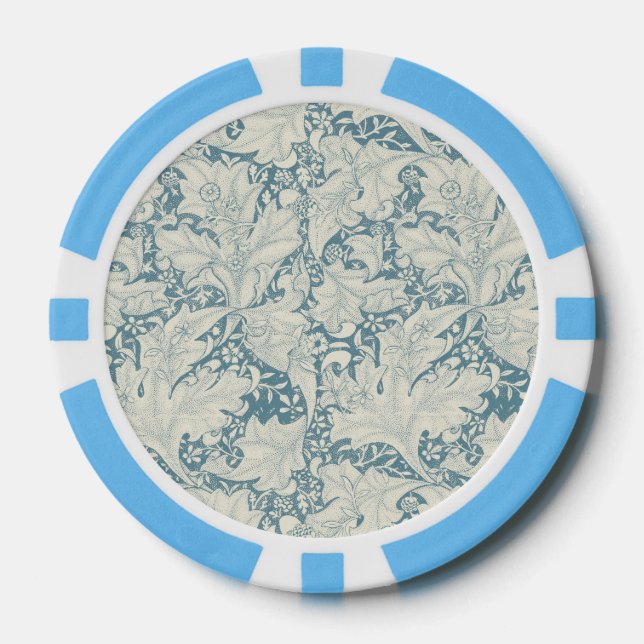 Fichas De Póquer William Morris Wallflower damasco azul floral (Anverso)