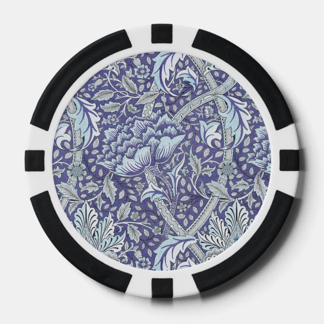 Fichas De Póquer William Morris Windrush patrón floral azul (Anverso)