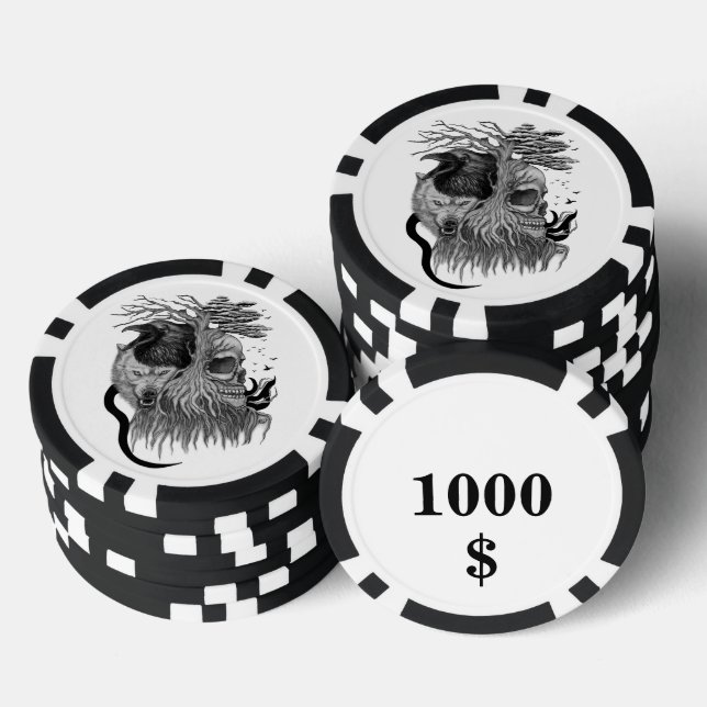 Fichas De Póquer Wolf y Raven con el cráneo (Pila)