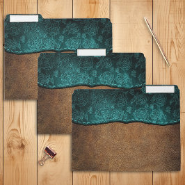 Fichero Rosa Verde azulado Rústico Faux Leather Brown