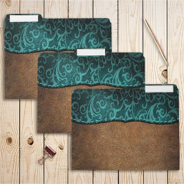 Fichero Rústica Faux Leather Brown Verde azulado Swirl