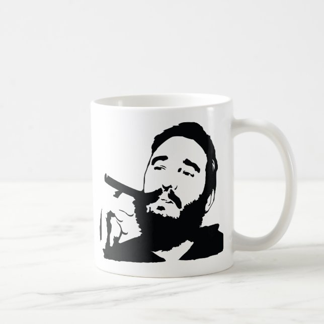 Fidel Castro con la taza del retrato del cigarro (Derecha)