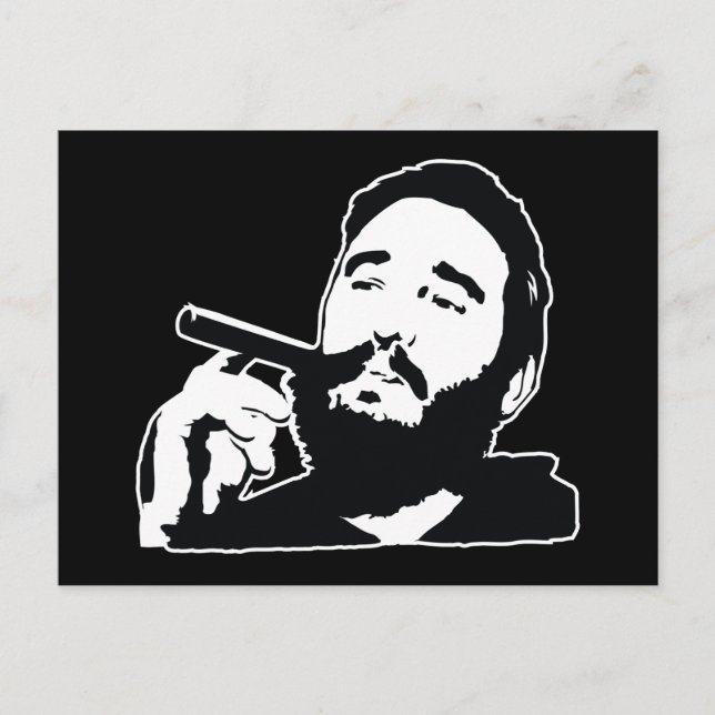 Fidel Castro con postal de retrato de cigarro (Anverso)