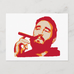 Fidel Castro con postal de retrato de cigarro