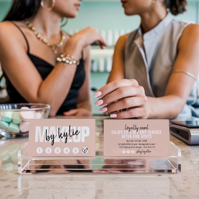 Fidelización Guión punzonado de la tarjeta de lealtad del artis (Makeup artist loyalty card punch script blush pink)