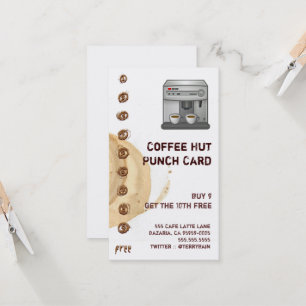 Fidelización Mancha del café y tarjeta perforada de la máquin