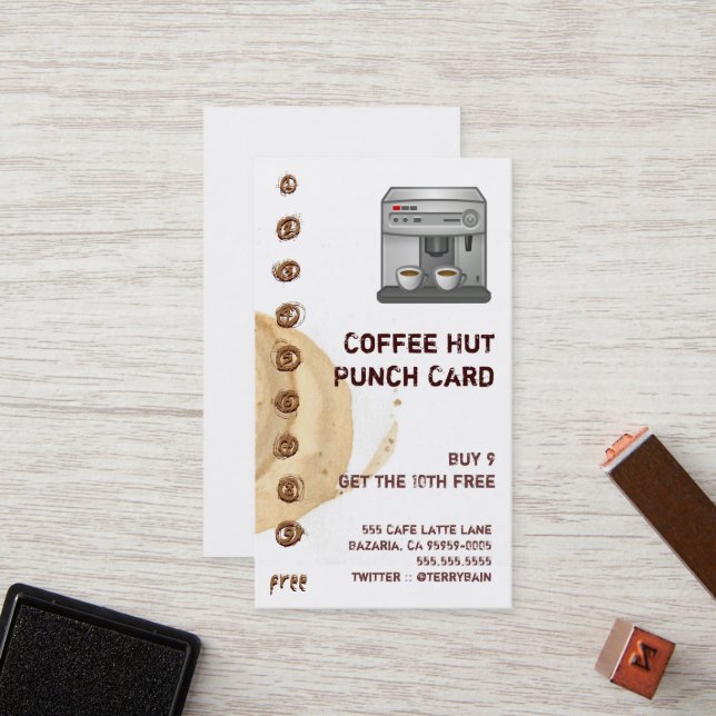 Fidelización Mancha del café y tarjeta perforada de la máquina (Anverso/Reverso In Situ)