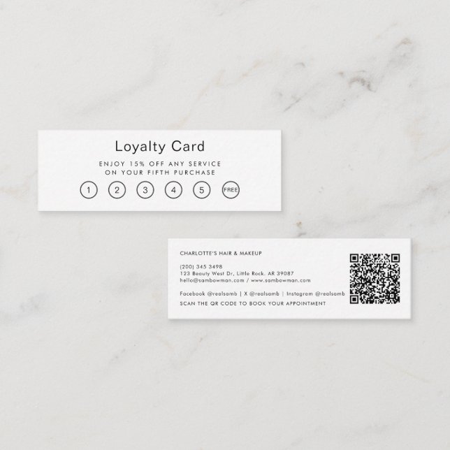 Fidelización Mini moderno Código QR Tarjeta de Lealtad de Salón (Anverso / Reverso)