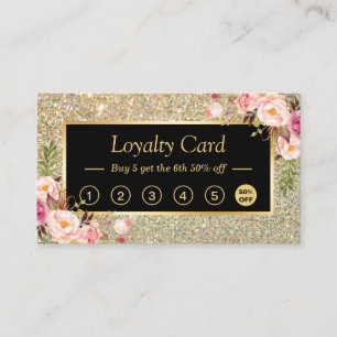Fidelización Purpurina de oro floral chica tarjeta de fidelidad