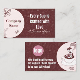 Fidelización Tarjeta de agradecimiento de cafetería Burgundy Pi