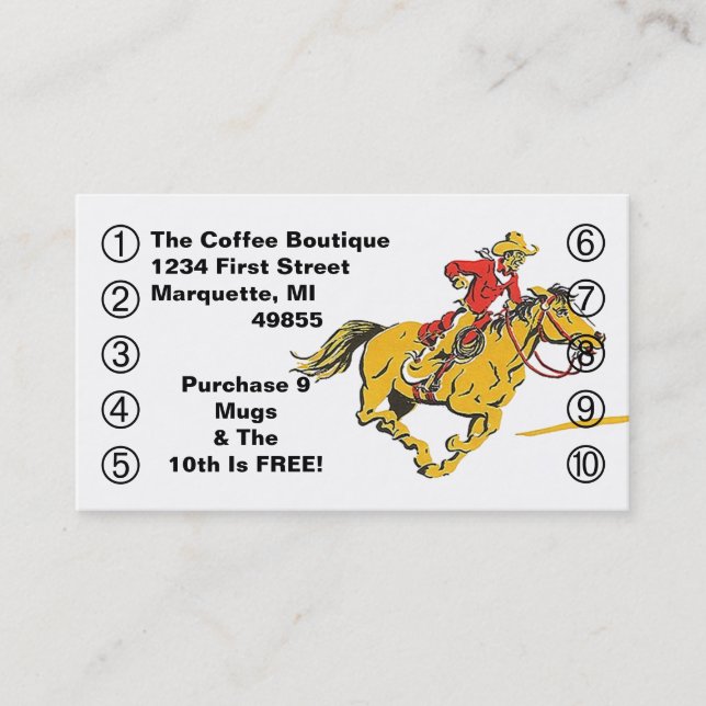 Fidelización Tarjeta de Business Punch Cowboy Caballo de Estilo (Anverso)
