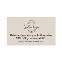 Tarjeta de descuento por recomendación de salón pe