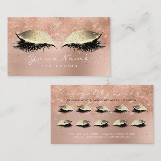 Fidelización Tarjeta de fidelidad 10 Makeup Lashes Rosa Oro Lux (Anverso / Reverso)