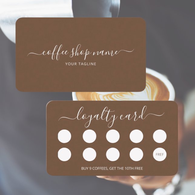 Fidelización Tarjeta de fidelidad al café personalizado guión s (Custom Coffee Loyalty Card Simple Script)