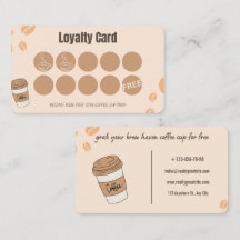 Tarjeta de fidelidad de café beige boho sello reco