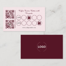 Tarjeta de fidelidad de café rosa con código QR de
