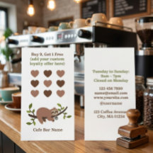 Tarjeta de fidelidad de la cafetería Sloth Coffee