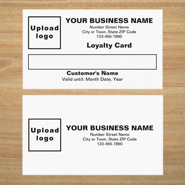 Fidelización Tarjeta de fidelidad plana blanca y negra para emp (Front and back sides of white loyalty card. Loyalty card for your loyal customers.)