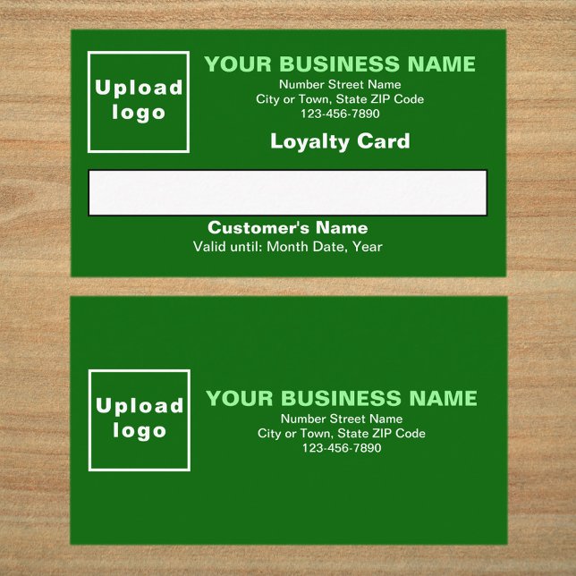 Fidelización Tarjeta de fidelidad plana verde de negocios (Front and back sides of green loyalty card. Loyalty card for your loyal customers.)