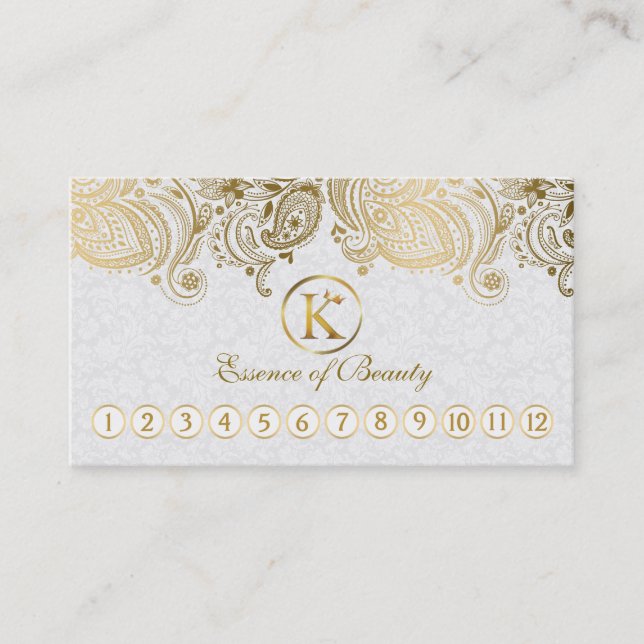 Fidelización Tarjeta de fidelidad White & Gold Paisley Lace (Anverso)