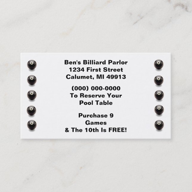 Fidelización Tarjeta de la sala de billar de la bola ocho del (Anverso)