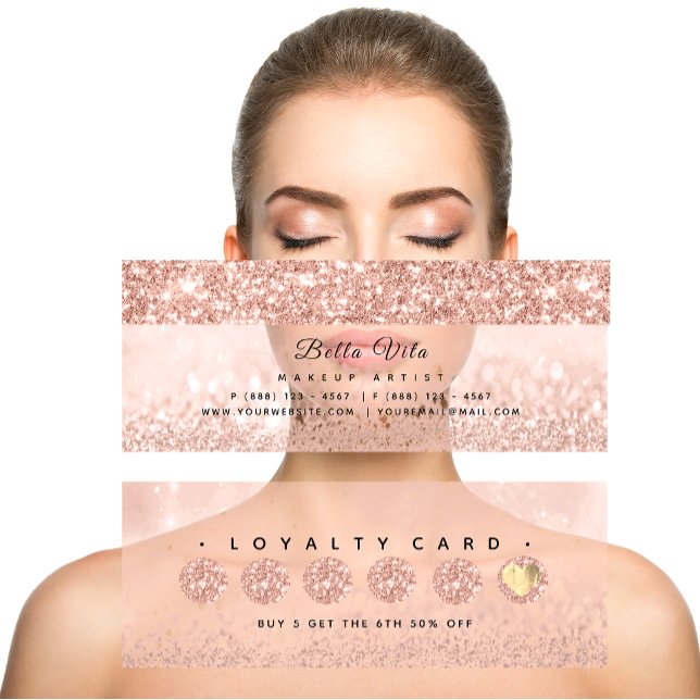 Fidelización Tarjeta de Lealtad 6 Punch Makeup Beauty Heart Ros (Loyalty Card 6 Punch Makeup Beauty Heart RoseSpark )
