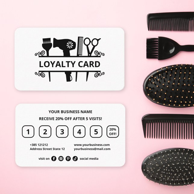 Fidelización Tarjeta De Lealtad De Peluquería Moderna Negra Y B (Subido por el creador)