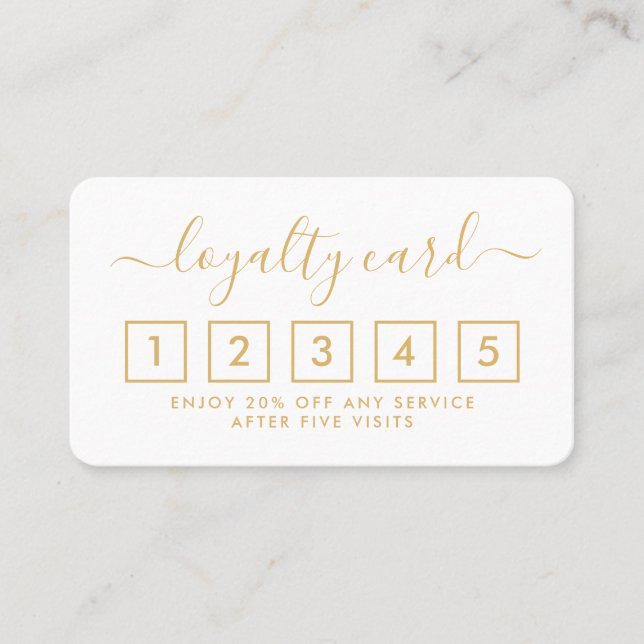 Fidelización Tarjeta de Lealtad de Script Simple - Oro y Blanco (Anverso)