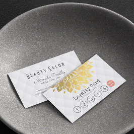 Fidelización Tarjeta de Lealtad Dorada Floral Cuero Blanco Maqu