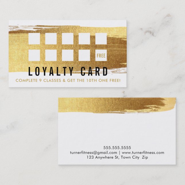 Fidelización TARJETA DE LOYALTY CARD glamoroso pincel de oro (Anverso / Reverso)
