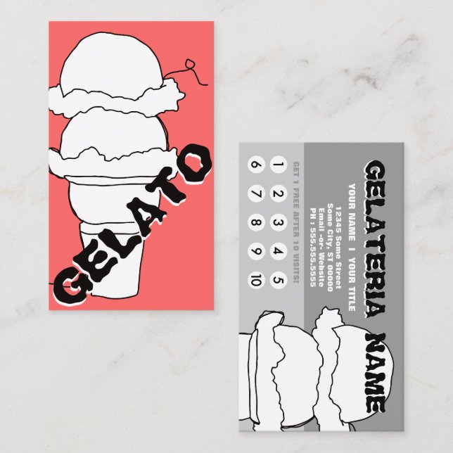 Fidelización tarjeta de perforación de garabato de gelato (Anverso / Reverso)