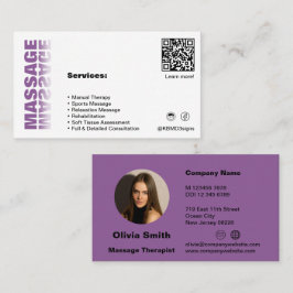 Fidelización Tarjeta de presentación de masaje blanco y púrpura